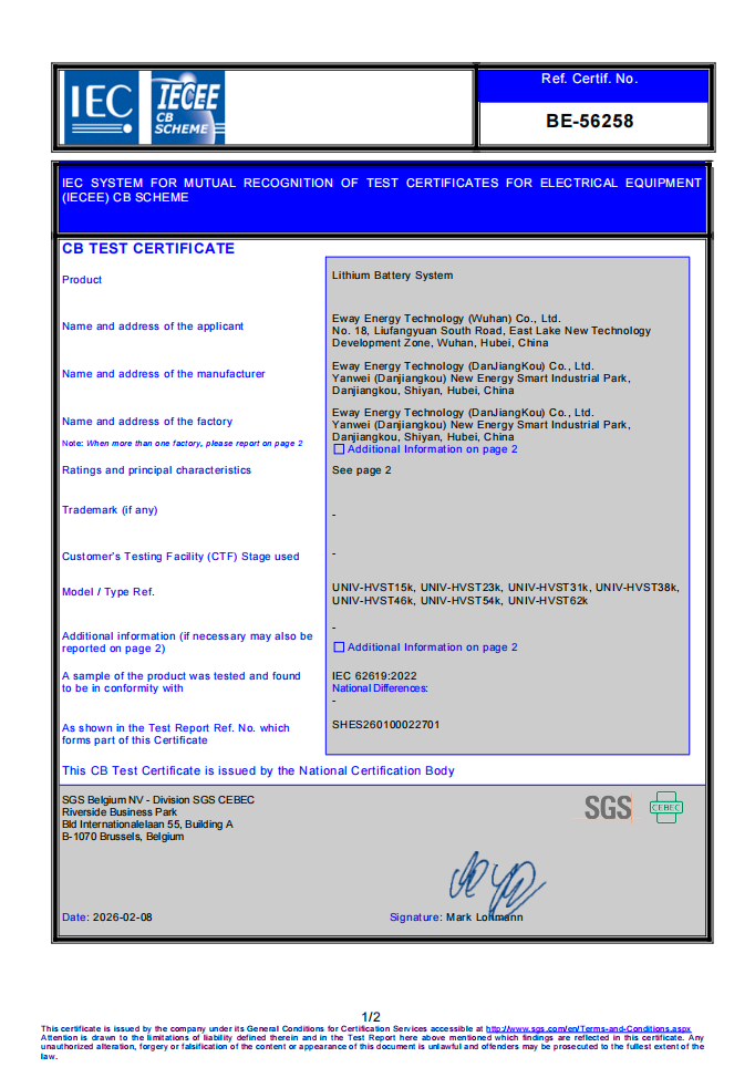 EASYWAY IEC 62619 certification
